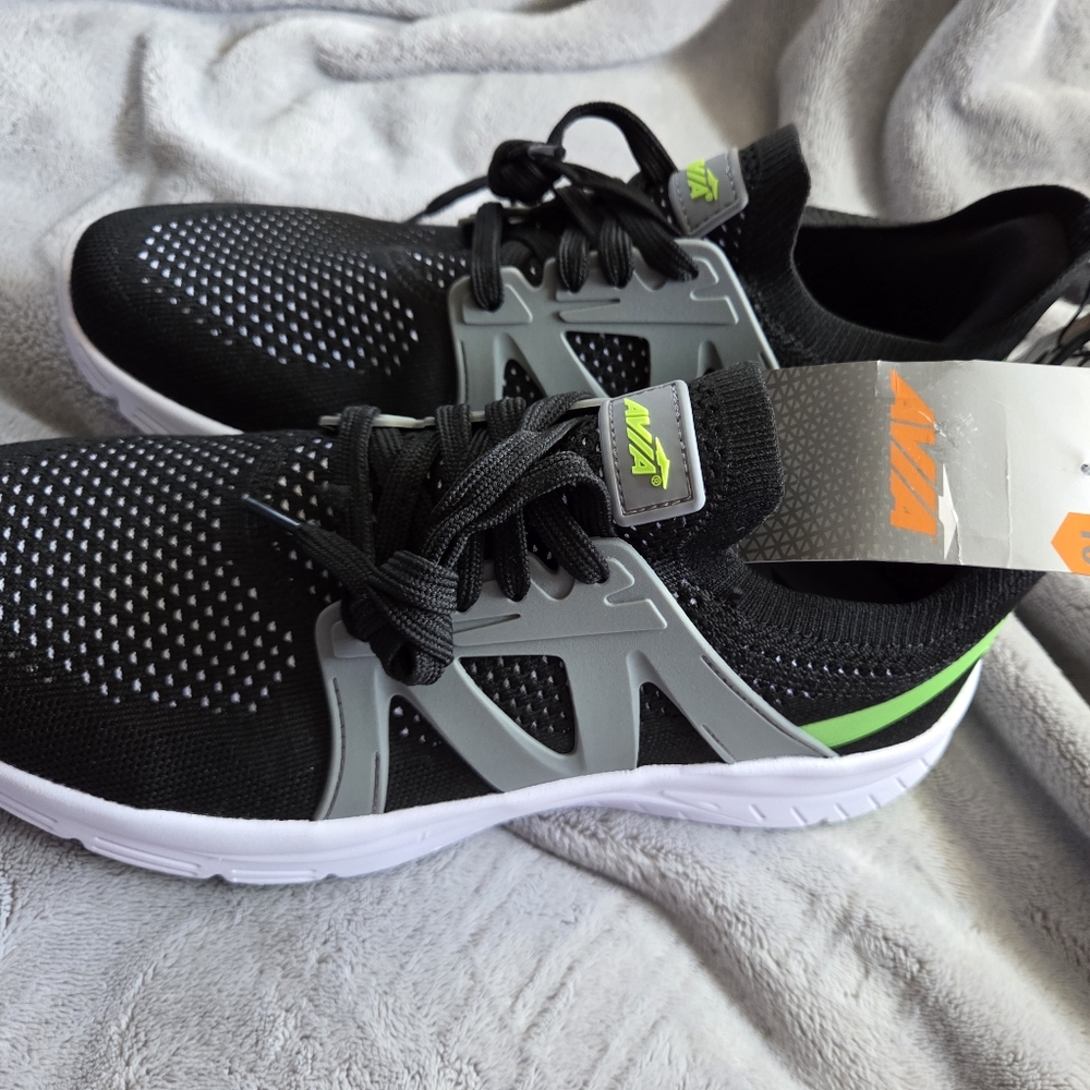 Avia Black Knit Sneakers with Neon Green Highlights